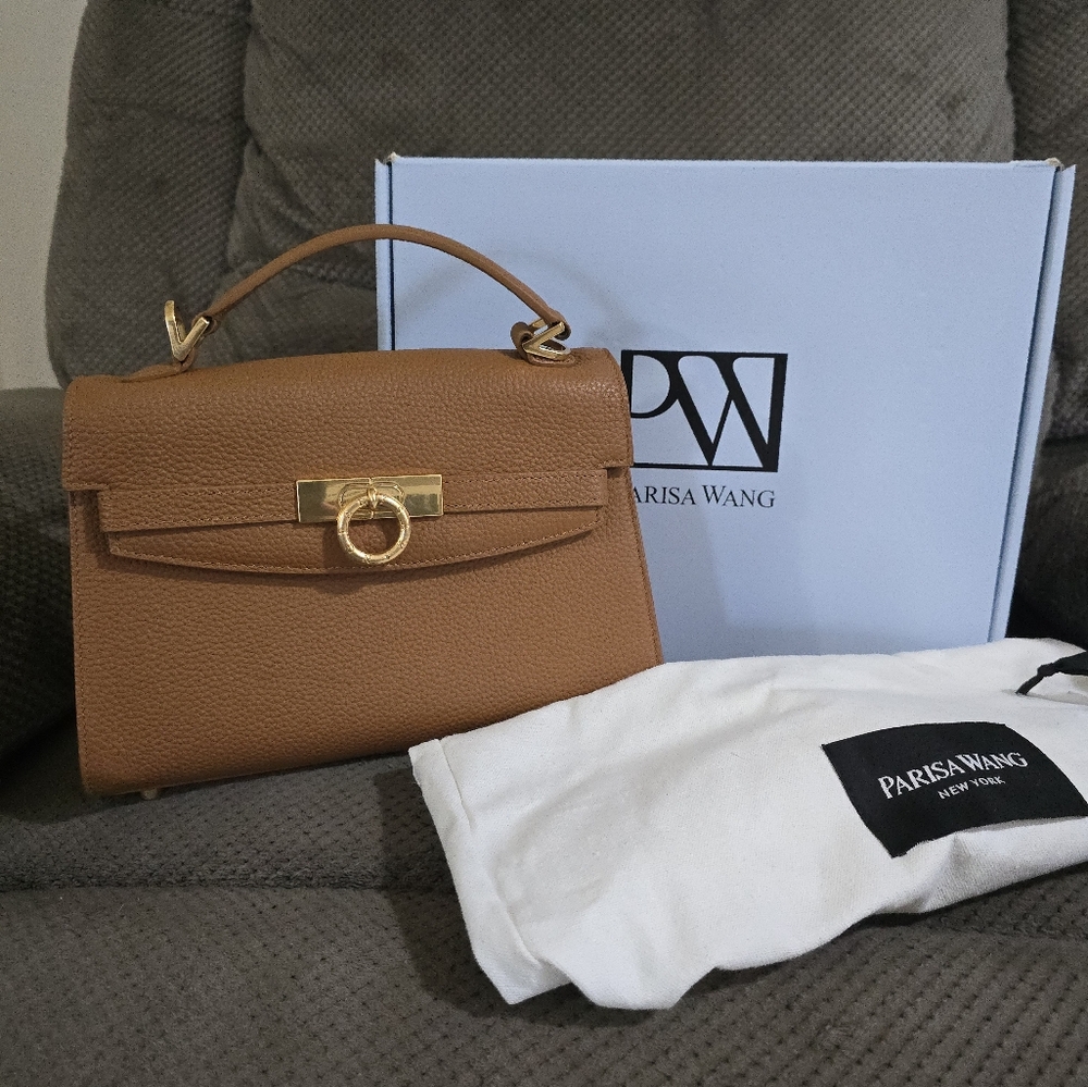 Parisa Wang Grace Top Handle Togo Tan Leather Handbag